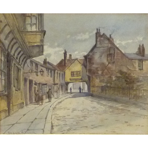45 - Frank Harris, College Street towards Goodramgate, watercolour, 17 x 14cm presented in a period gilt ... 