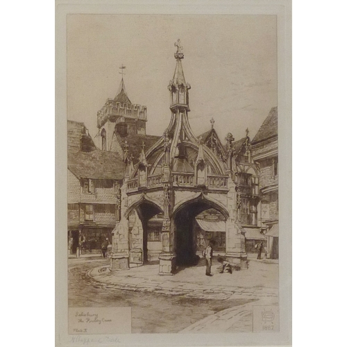 64 - Henry Sheppard Dale: Salisbury / Salisbury Cathedral, eight framed etchings from a larger series, ea... 