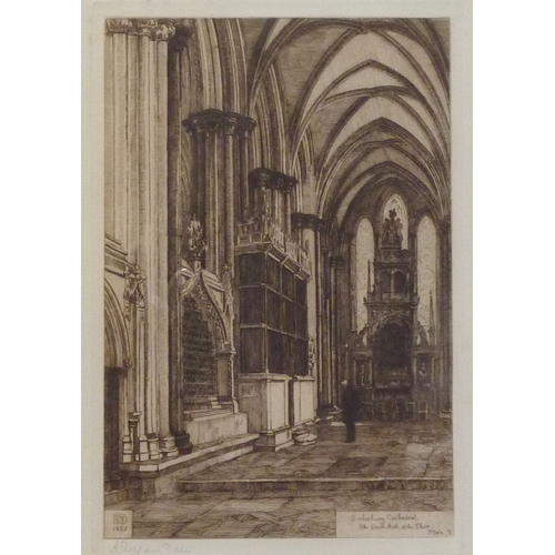 64 - Henry Sheppard Dale: Salisbury / Salisbury Cathedral, eight framed etchings from a larger series, ea... 