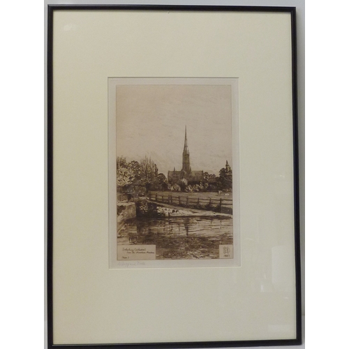 64 - Henry Sheppard Dale: Salisbury / Salisbury Cathedral, eight framed etchings from a larger series, ea... 