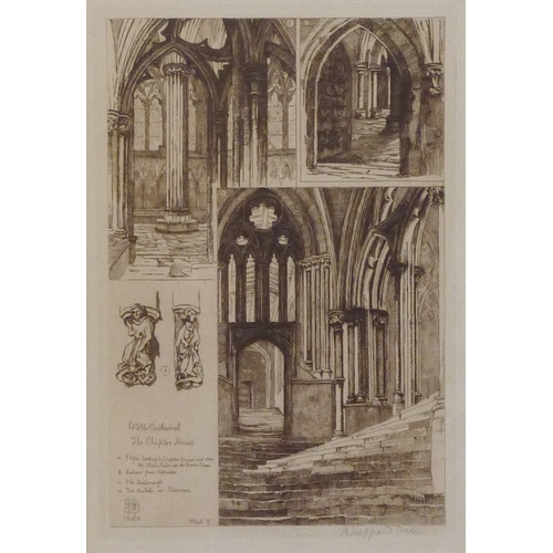 65 - Henry Sheppard Dale: Wells / Wells Cathedral, nine etchings from a larger series, each approximately... 