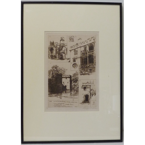 65 - Henry Sheppard Dale: Wells / Wells Cathedral, nine etchings from a larger series, each approximately... 