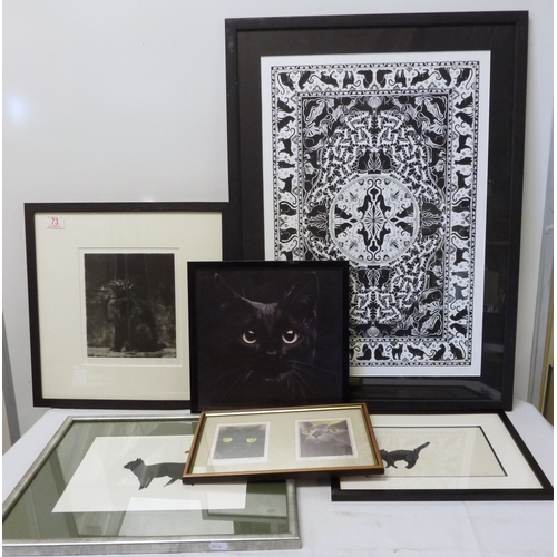 73 - Six various pictures depicting black cats.  From the collection of the late Dr Richard Shephard, sol... 