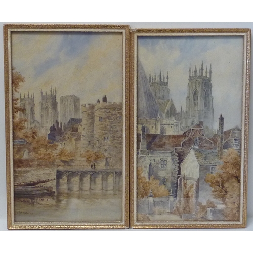 75 - H Adams, College St towards York Minster, watercolour dated 1967, 47 x 34cm; together with E M Rose,... 