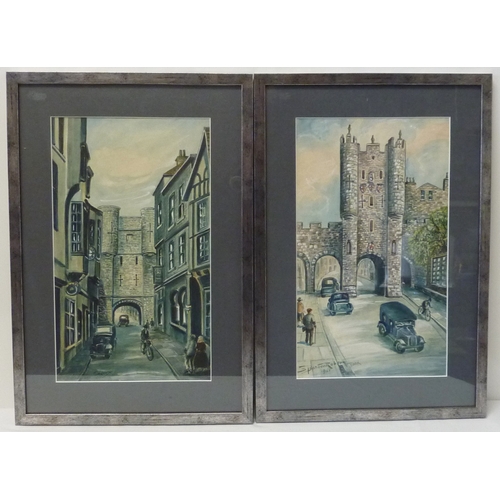 75 - H Adams, College St towards York Minster, watercolour dated 1967, 47 x 34cm; together with E M Rose,... 
