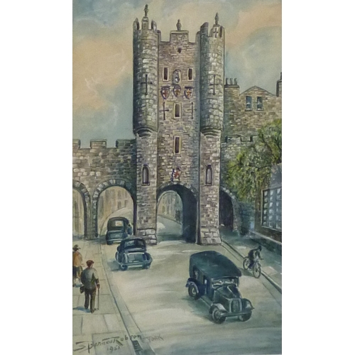 75 - H Adams, College St towards York Minster, watercolour dated 1967, 47 x 34cm; together with E M Rose,... 