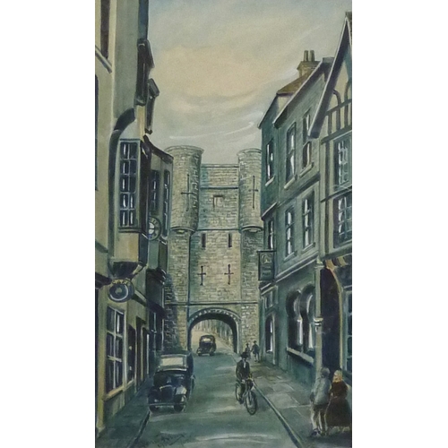 75 - H Adams, College St towards York Minster, watercolour dated 1967, 47 x 34cm; together with E M Rose,... 