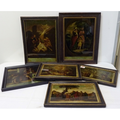 80 - Three matching coloured engravings depicting the life of Christ, each 27.5 x 17.5cm; three single pr... 