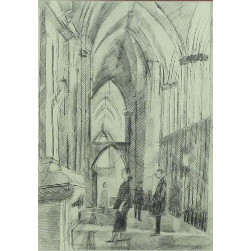 56 - The choir of York Minster, framed 19th cent print; a watercolour interior view believed York Minster... 