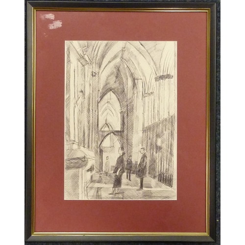 56 - The choir of York Minster, framed 19th cent print; a watercolour interior view believed York Minster... 