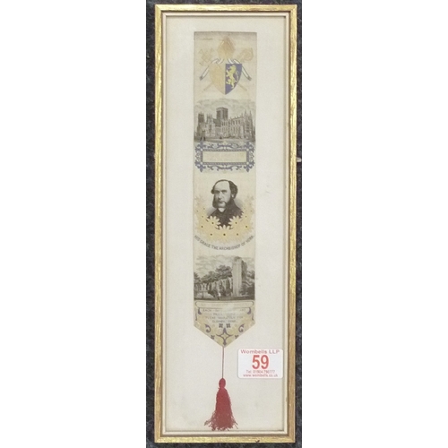 59 - York Minster / St Mary's Abbey:  a Stevengraph silk bookmark, framed, 34cm long incl tassel; a frame... 