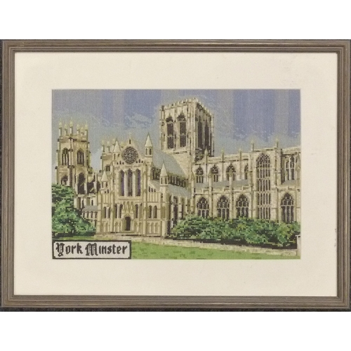 59 - York Minster / St Mary's Abbey:  a Stevengraph silk bookmark, framed, 34cm long incl tassel; a frame... 