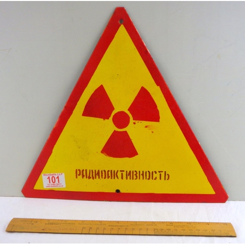 101 - A Russian radiation warning sign, enamelled steel.