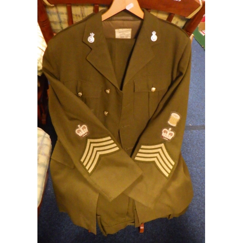 116 - Military uniform incl a blue woollen cape and battledress, Yorkshire regiment interest etc.  1950s a... 