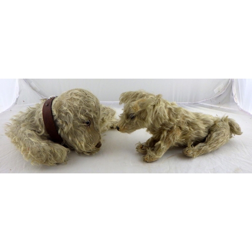 120 - A toy dog, white mohair; a similar pyjama case.  (2)  numbered 30010