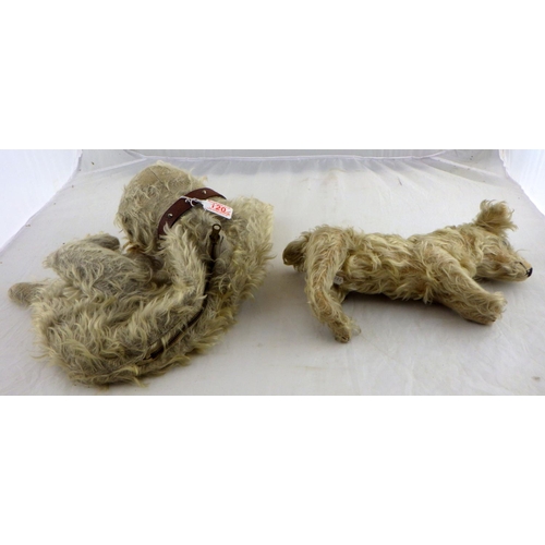 120 - A toy dog, white mohair; a similar pyjama case.  (2)  numbered 30010