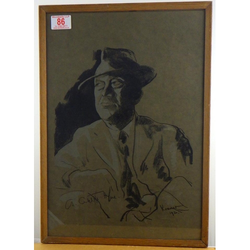 86 - C J Cutcliffe Hyne, novelist, portrait print after Jacob Kramer.  30 x 43cm.