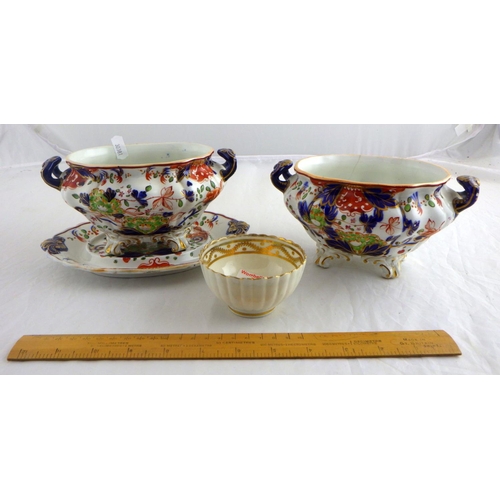 95 - Two Davenport tureens together with and associated stand; an English pottery tea bowl.  a/f (4)