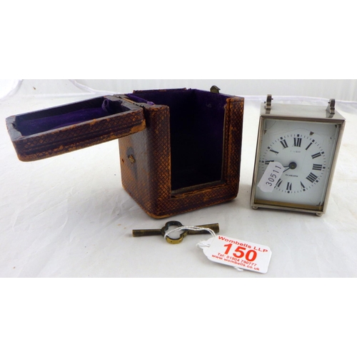 150 - A cased travelling silver plated carriage clock  AF