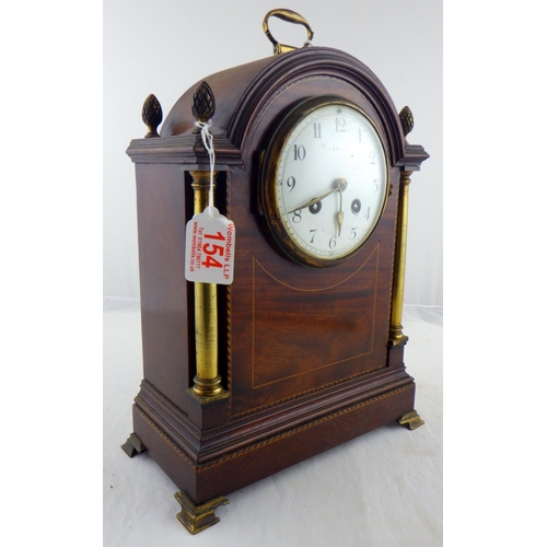 154 - An Edwardian inlaid mahogany 8 day mantle clock 33cm tall