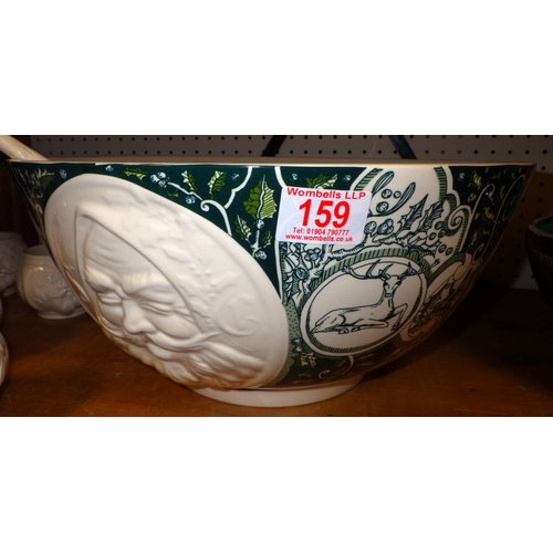 159 - A large Classical Christmas punch bowl together with a Wedgwood fan majolica bowl