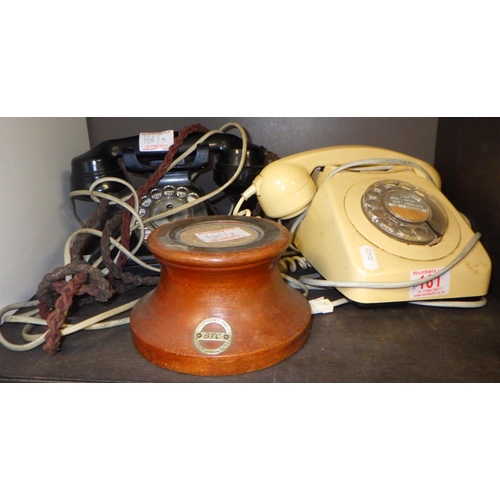 161 - Two vintage telephones together with a stand (3)