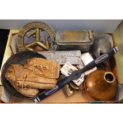 171 - A collectors lot to include baseball glove, spent shells, signs etc