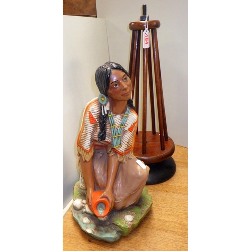 184 - A heavy cast based spinning stand together with a Resin figure of A Native American girl (2)