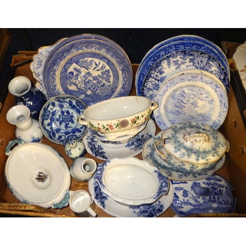 189 - Two boxes of various dinner wares, blue & white etc (2)