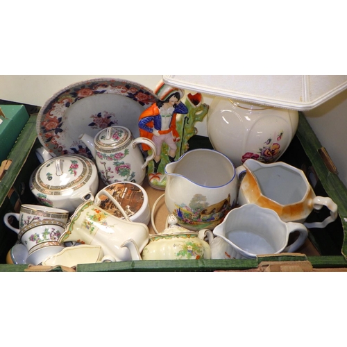 196 - Five boxes of misc ceramics to include wall pockets, plates, jugs etc (5)