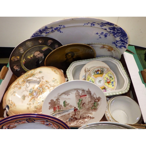 196 - Five boxes of misc ceramics to include wall pockets, plates, jugs etc (5)