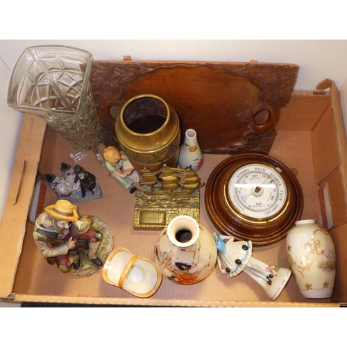 220 - A qty of misc ceramics together with a small oak barometer, carved tray etc af