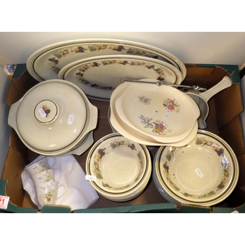 221 - A qty of Royal Doulton Harvest Garland table ware together with a Beswick cake plate and three Sussi... 