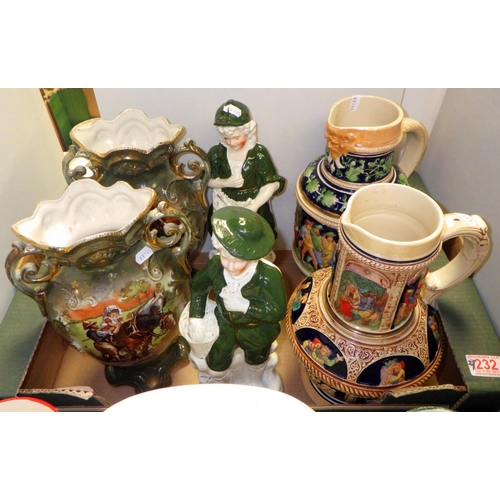 232 - A qty of various ceramics to include Whisky barrel, German jugs etc (2)