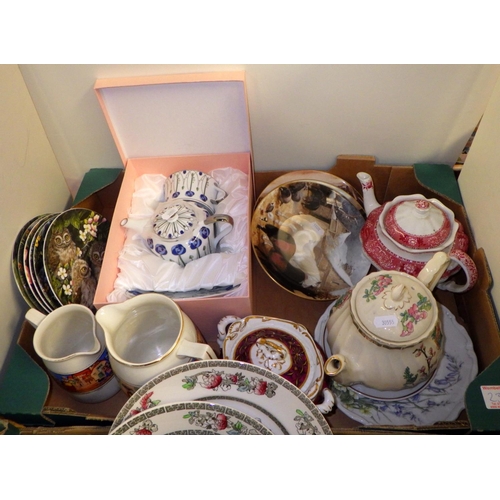 239 - A qty of misc Indian tree table wares together with various cabinet plates, tea pots etc (2)