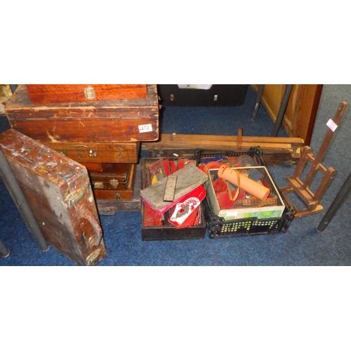 172 - A group of vintage artists boxes, easels and a qty of Meccano (qty)