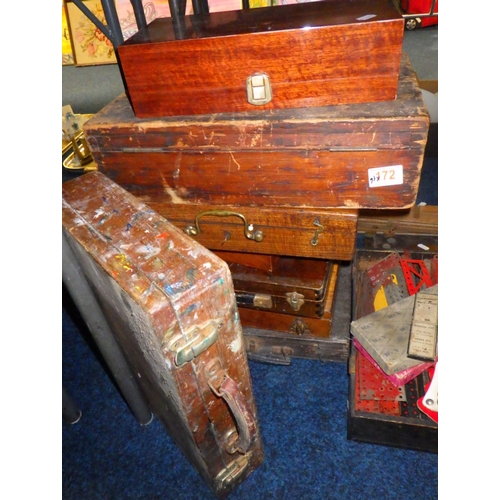 172 - A group of vintage artists boxes, easels and a qty of Meccano (qty)