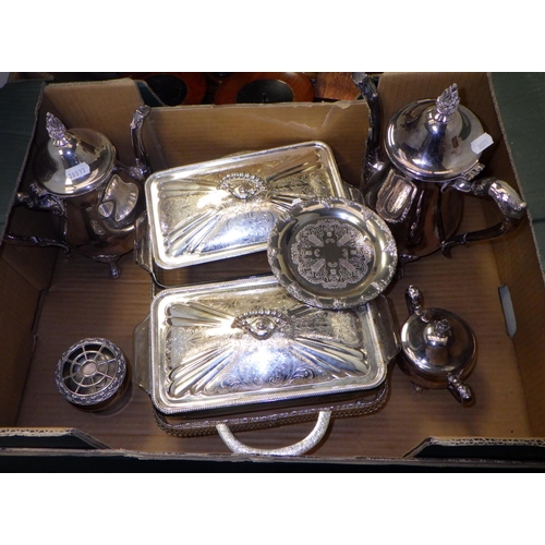 261 - A qty of misc silver plate together with a miners lamp, pr candlesticks etc (2)