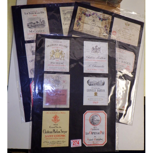 274 - A collection of 1960s wine labels together with 5 wine box sides (2)