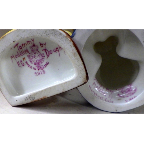 298 - Two Royal Worcester Puce stamp figures Sleepy Boy & Tommy