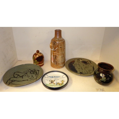 307 - A group of Studio pottery, David Lloyd Jones vase, Rosamond Burnett plates, Coxwold etc