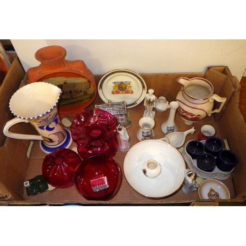 340 - Nineteenth century and later ceramics and glass incl a pink lustre jug, teaware, crestedware etc.  (... 