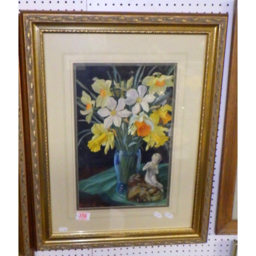 356 - Two floral still life watercolours framed as a pair, R.S. Angell, 1932 / 1936.  25 x 39cm and 29 x 4... 