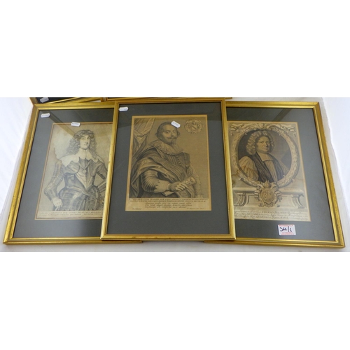 362 - Six framed portrait prints depicting 17th and 18th century notables.