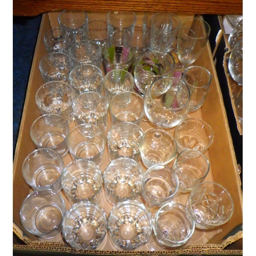 385 - Six boxes of various glasses together with misc pans, plates, studio pottery etc (6)