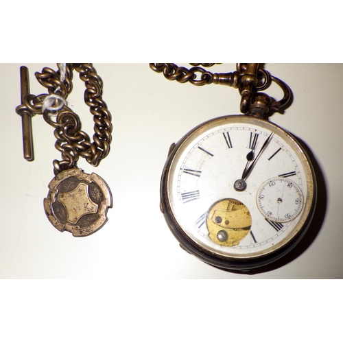 413 - A silver pocket watch and fob