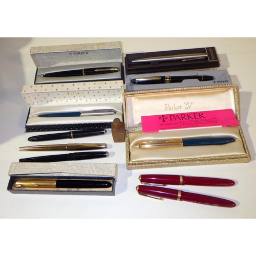 443 - Two Parker DuoFold fountain pens, ex-retail sample stock with bold print model name and price number... 