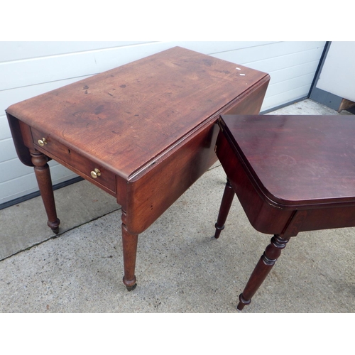 623 - A Victorian mahogany Pembroke table on turned legs together with a Victorian mahogany foldover tea t... 