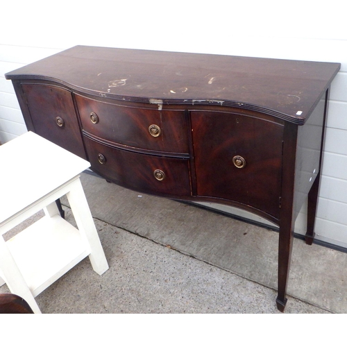 629 - A reproduction mahogany serpentine fronted sideboard (a/f)  142cm wide,   together with a white occa... 