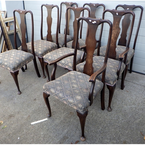 630 - A set of eight Queen Anne style dining chairs with overstuffed seats